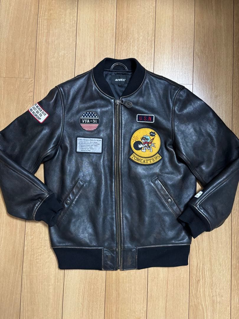 アビレックス　ビンテージ加工　革ジャン　ブラック　サイズXL 美品 AVIREX（アヴィレックス） アビレックス レザー ジャケット レザー