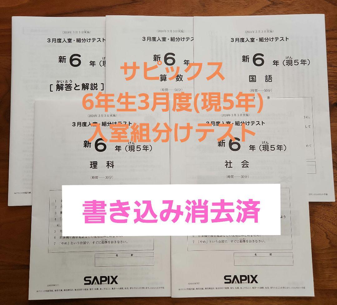 SAPIX 原本 6年 3月入室組分けテスト 書き込みなし - メルカリ