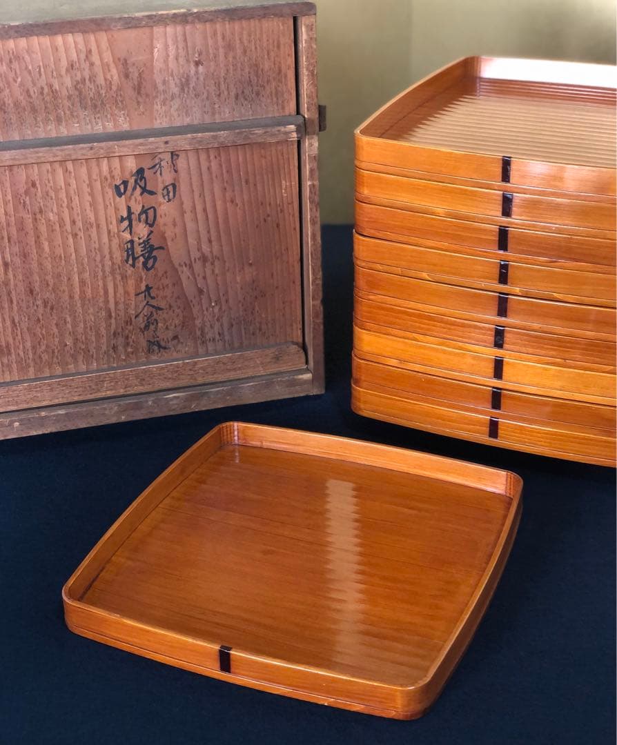 《R》飛騨春慶塗 吸物膳10客 小膳 木製漆器 木箱　260203く4