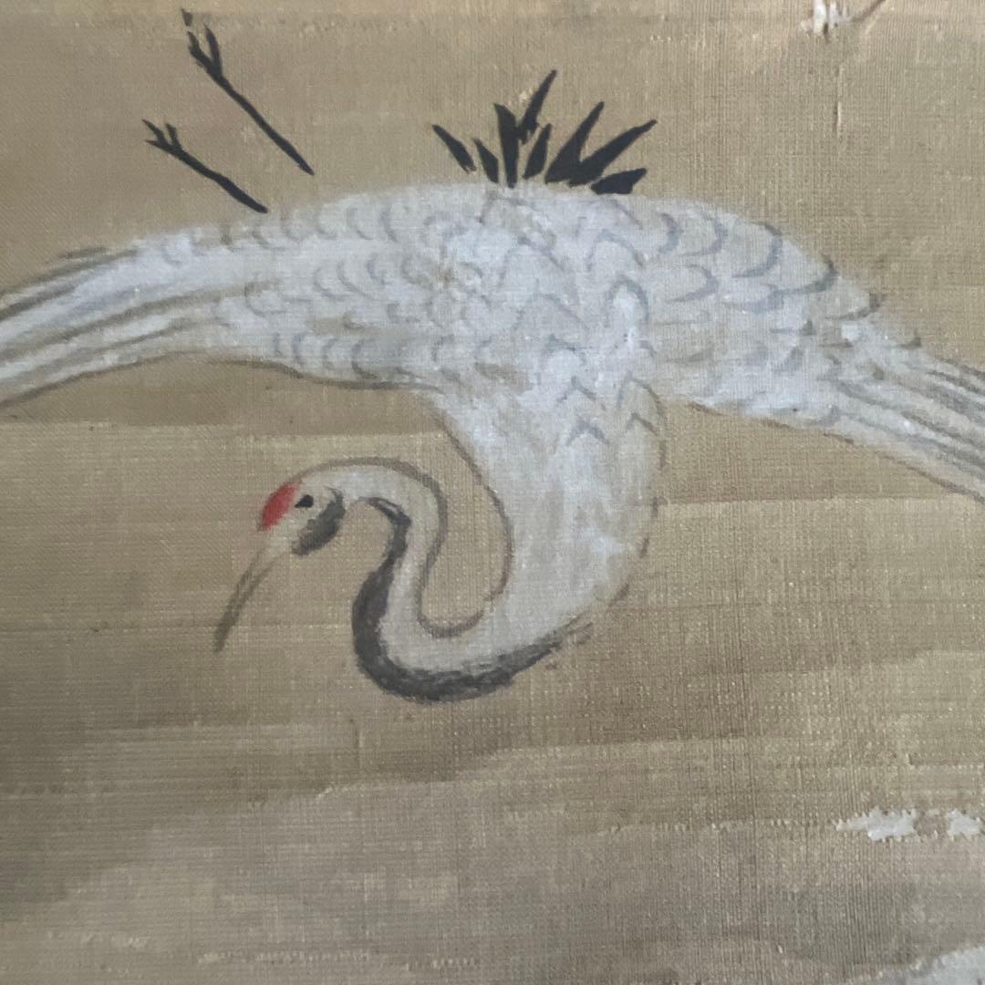 古画 日本画 山水画 仙境 鶴と亀 松竹梅 絹本 肉筆 佚名