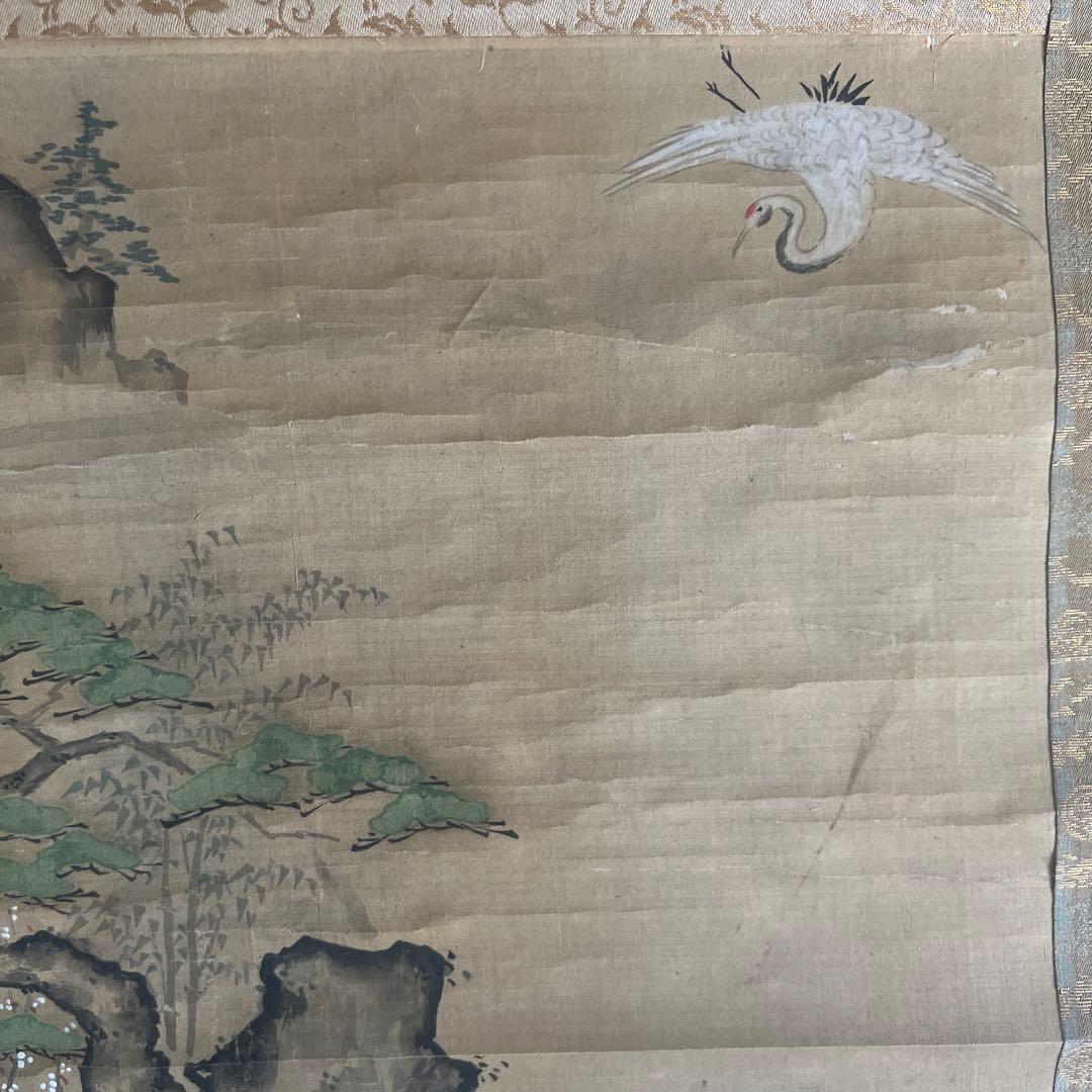 古画 日本画 山水画 仙境 鶴と亀 松竹梅 絹本 肉筆 佚名