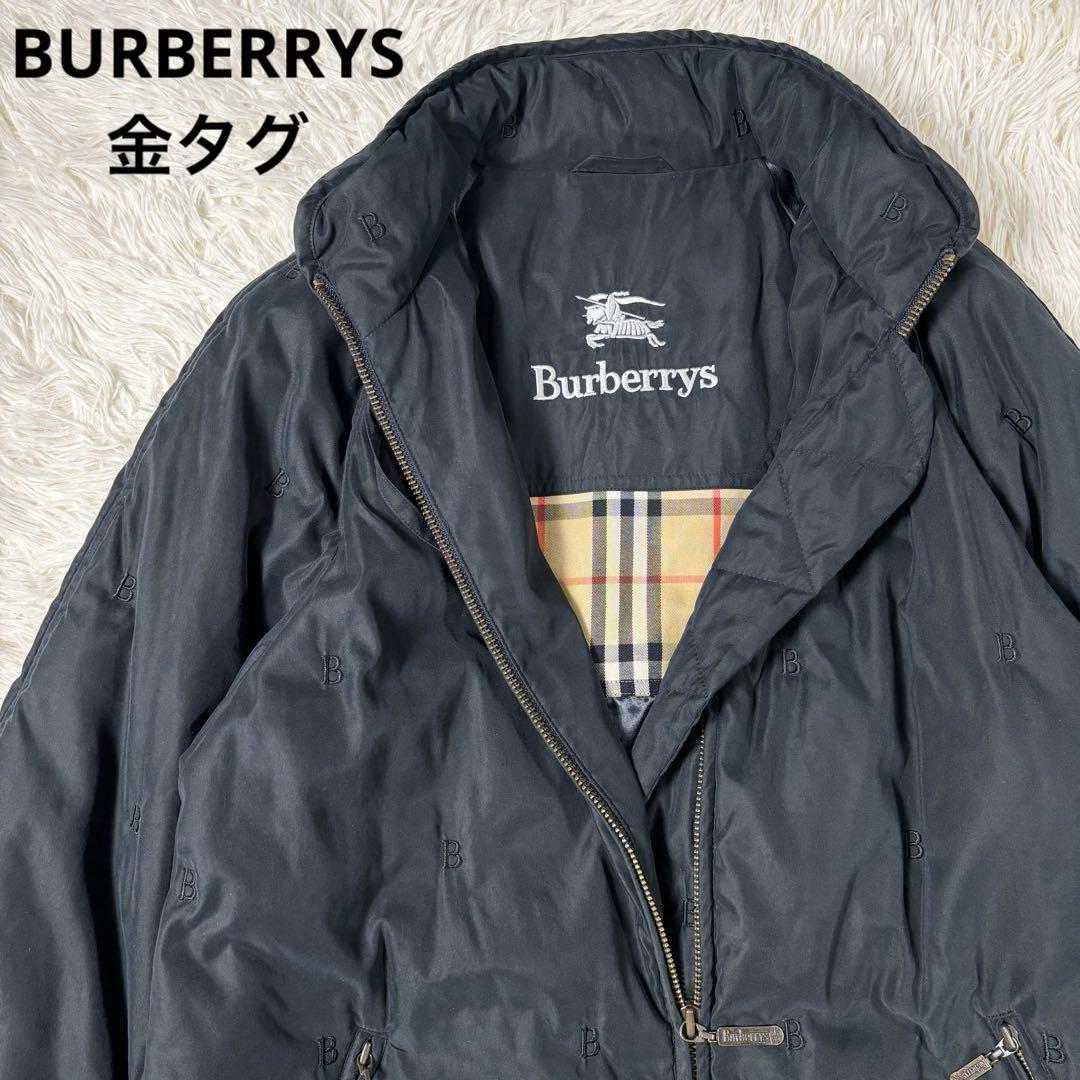 バーバリーズ 金タグ ロングコート 黒 中綿 刺繍ロゴ 総柄Bロゴ ノバチェック