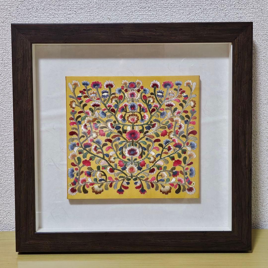 韓国伝統刺繍アートパネル 手刺繍 壁掛けインテリア 額装 チャス