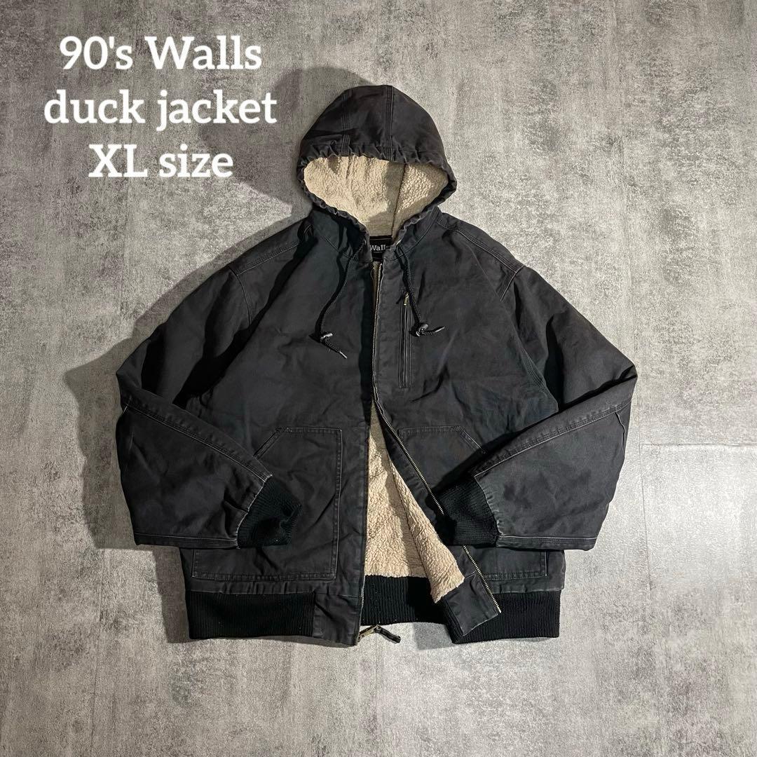 90'sWallsウォールズ ダック地アクティブジャケット裏地ボア黒フェードXL 00's Walls ウォールズ アクティブジャケット XL 黒 ブラック ダック
