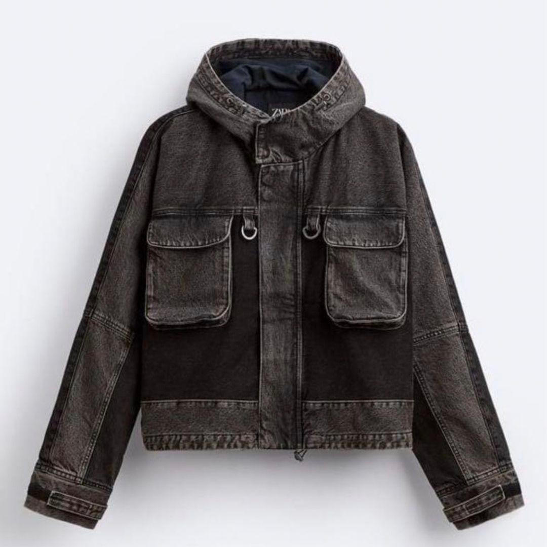 ZARA ザラ コントラストフード付きデニムジャケット L - メルカリ