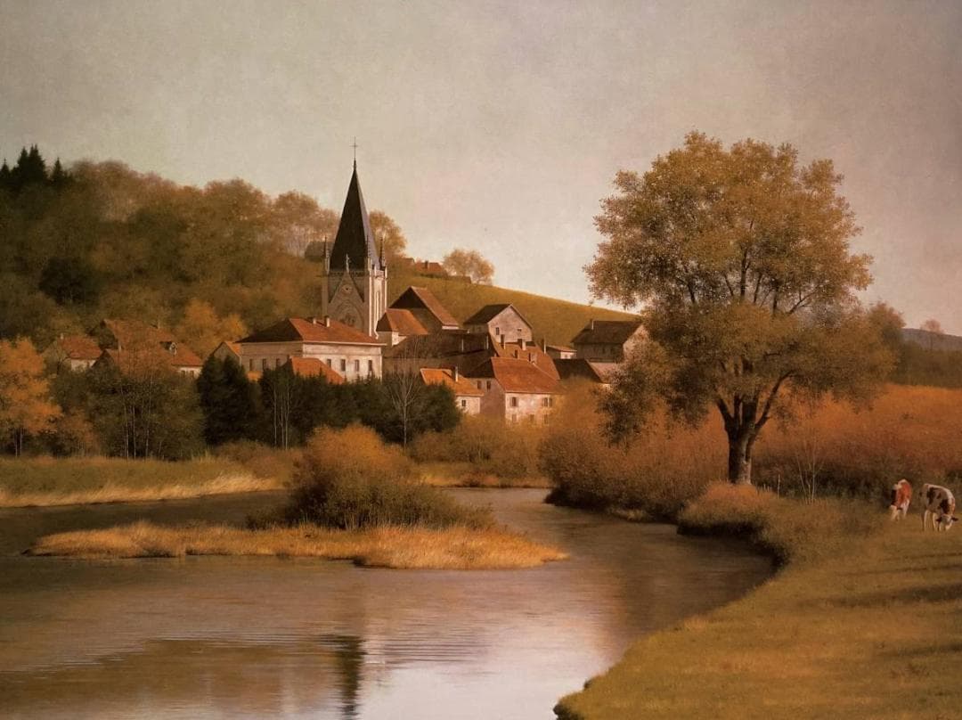 森本草介、【田園】、希少な額装用画集より、新品額装付、状態良好