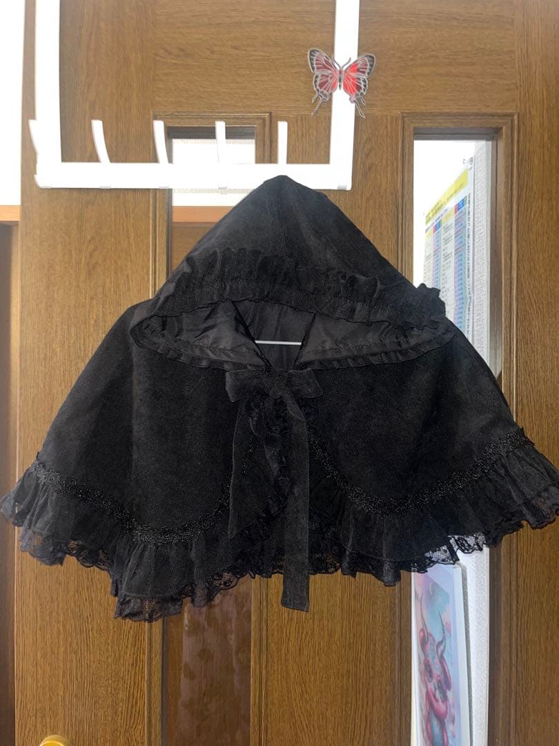 MRcorsetフリルフード付き黒ケープ