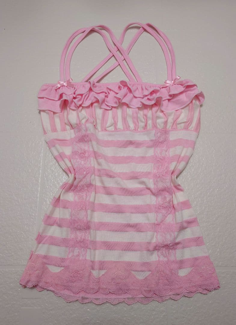 LIZLISA TRARA 希少 ピンクストライプ フリルキャミソール