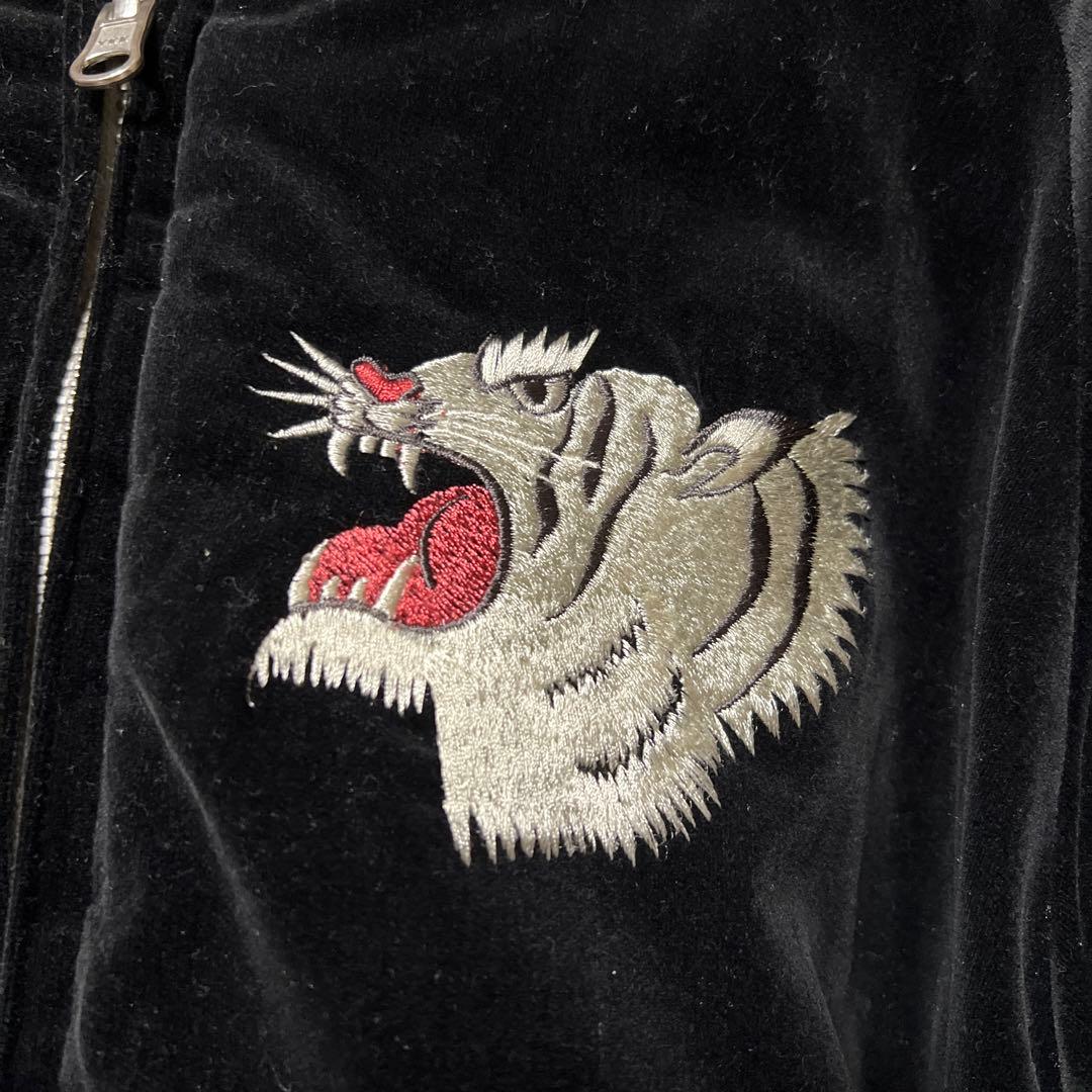 90's 別珍 スカジャン 黒 虎 鷹 龍 刺繍 リバーシブル 迷彩 M - メルカリ