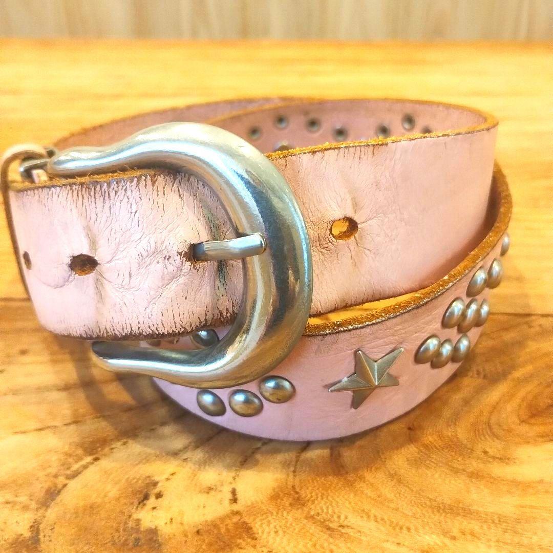 スタッズベルト ピンク ウエスタン 本革 - メルカリ