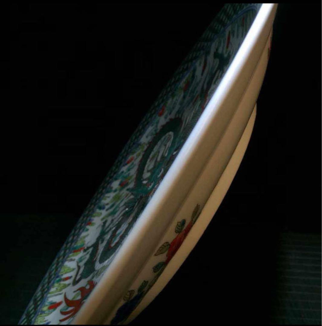 中国古美術・旧蔵粉彩陶芸・大清康熙年製 超大型盤龍彩飾皿・風水置物