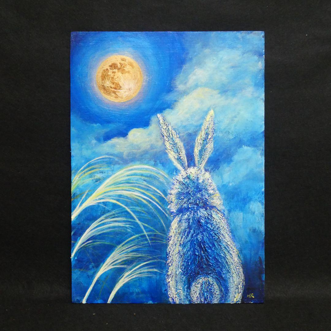 油絵 油彩 油彩画 絵 絵画【お月見うさぎ】 - メルカリ