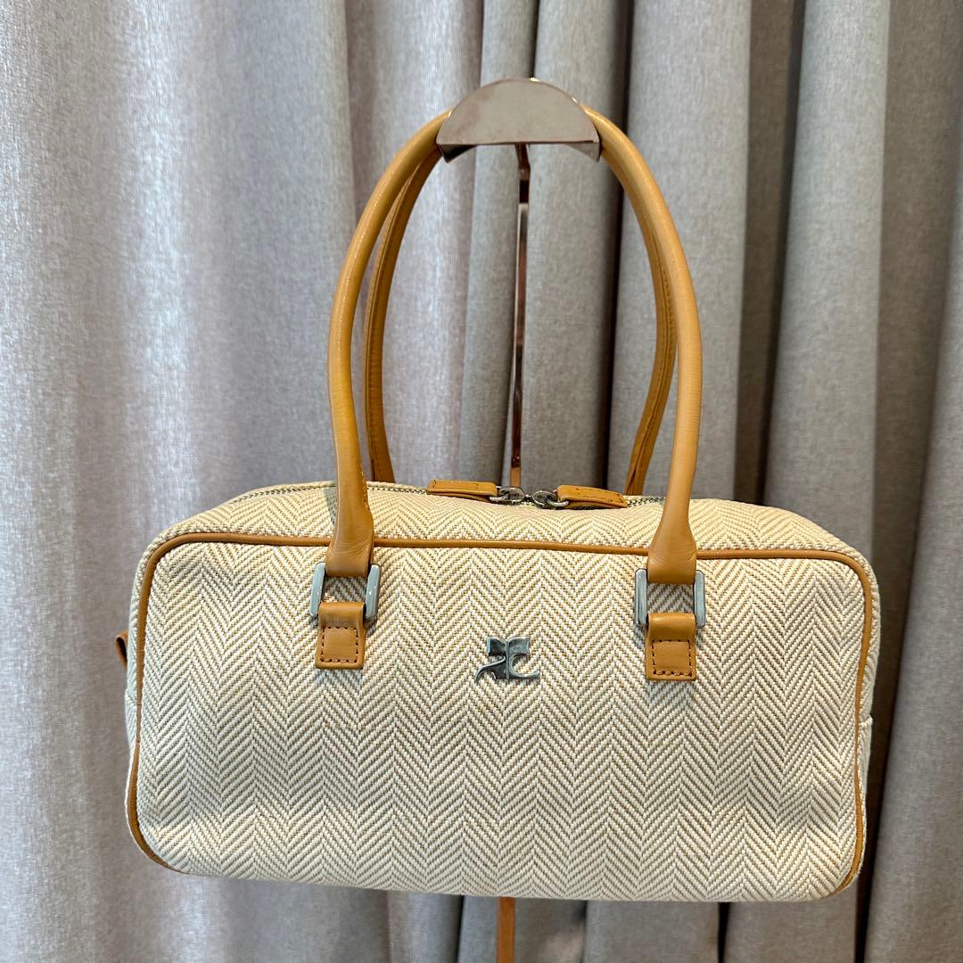 クレージュ　トートバッグ　ボストンバッグロゴベージュCourreges