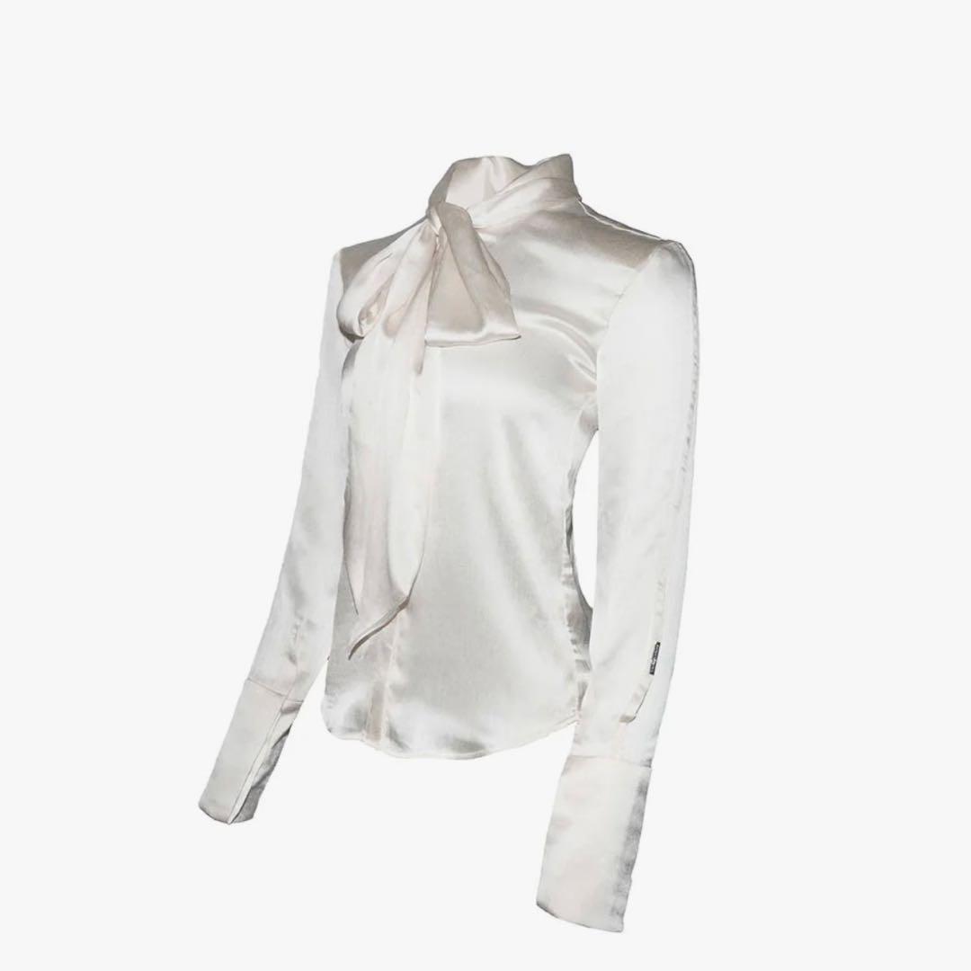 トップス theredthered S satin bow tie blouse