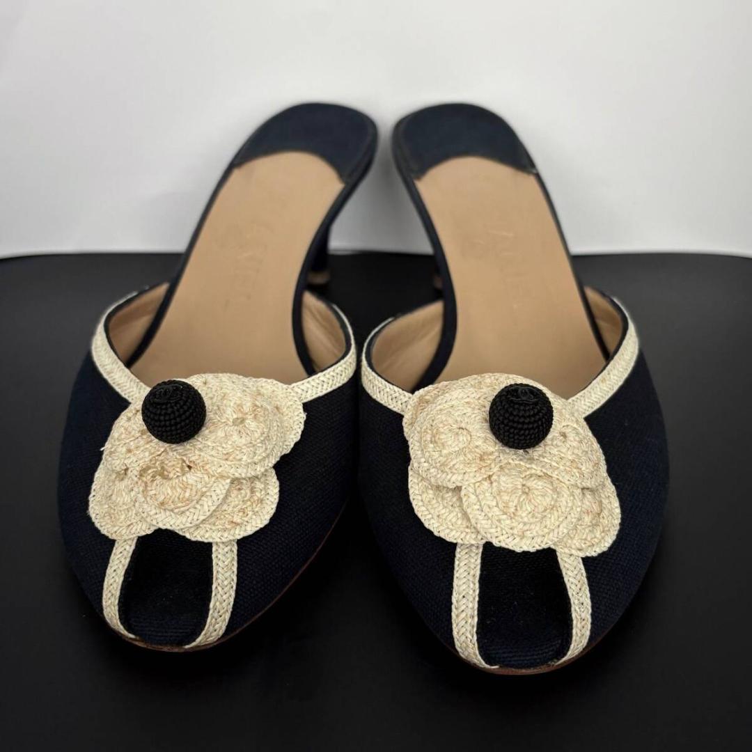 シャネル ミュール パンプス カメリア フラワー ヒール 36.5 23.5cm