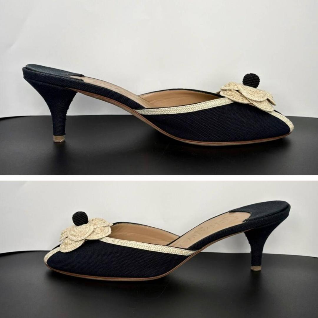 シャネル ミュール パンプス カメリア フラワー ヒール 36.5 23.5cm