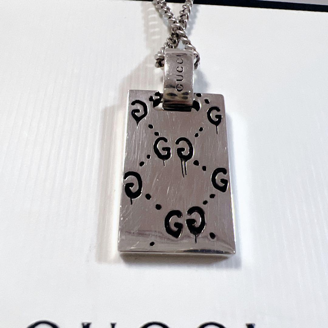 《美品》GUCCI グッチ ゴースト シルバー プレート型 ネックレス スクエア