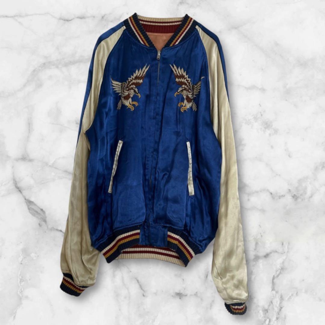 フラットヘッド　スカジャン　刺繍　リバーシブル　ワンポイント　かっこいい THE FLAT HEAD ザフラットヘッド 別珍 サテン リバーシブル ALASKA