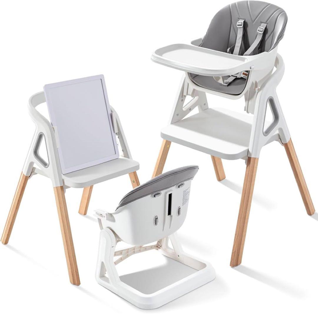 ベビーハイチェア テーブル&座面高さ調整 キッズチェア ローチェア グレー ベビーチェア ハイチェア ローチェア 折りたたみ ハイローチェア