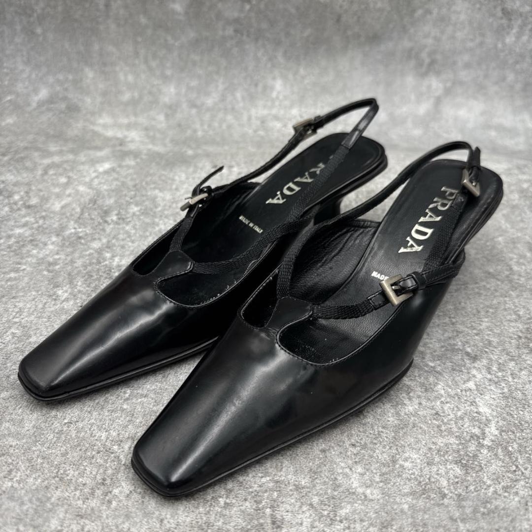 靴 Prada Black Square Toe 36 Replaced Heels