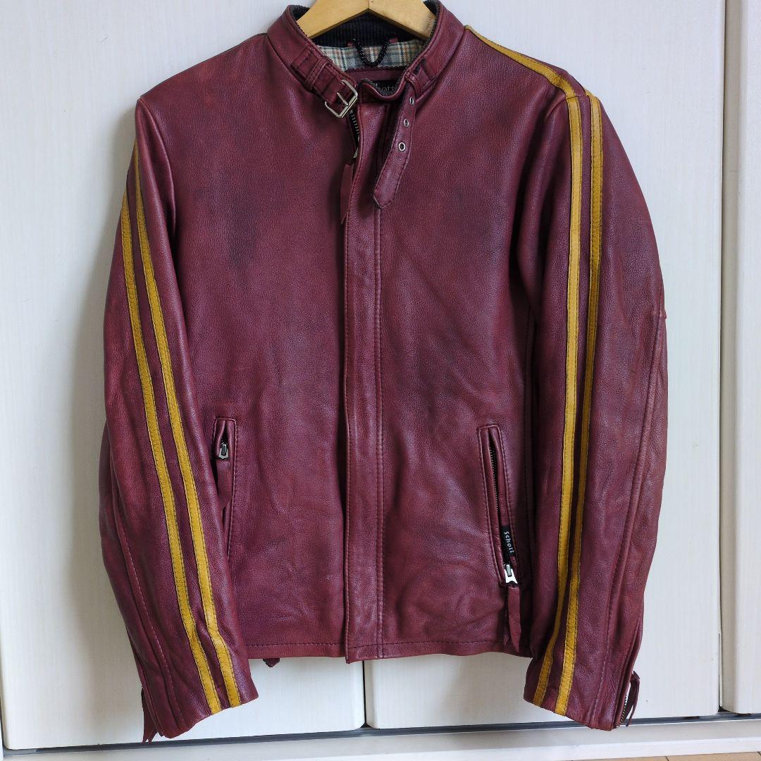 な*屋様 schott　ライダースジャケット　しわ加工　ワインレッド