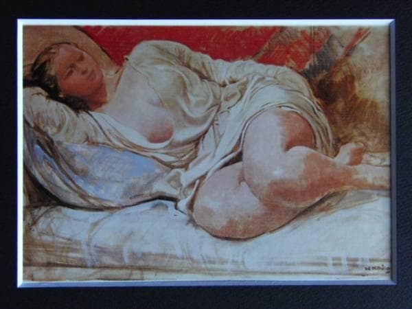 小磯良平、【横臥裸婦】、希少な大判額装用画集より、美品、新品額装付