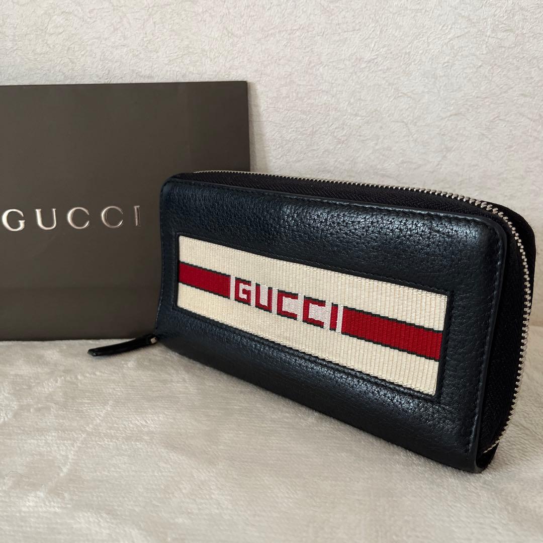 美品✨GUCCI 長財布 ラウンドファスナー レザー ブラック グッチ