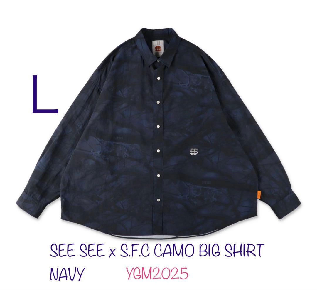 L ネイビー SEE SEE x S.F.C リアルツリー カモ シャツ YGM 黒 XL SEE SEE x S F C CAMO BIG SHIRT SFC カモ柄 ビッグ シャツ