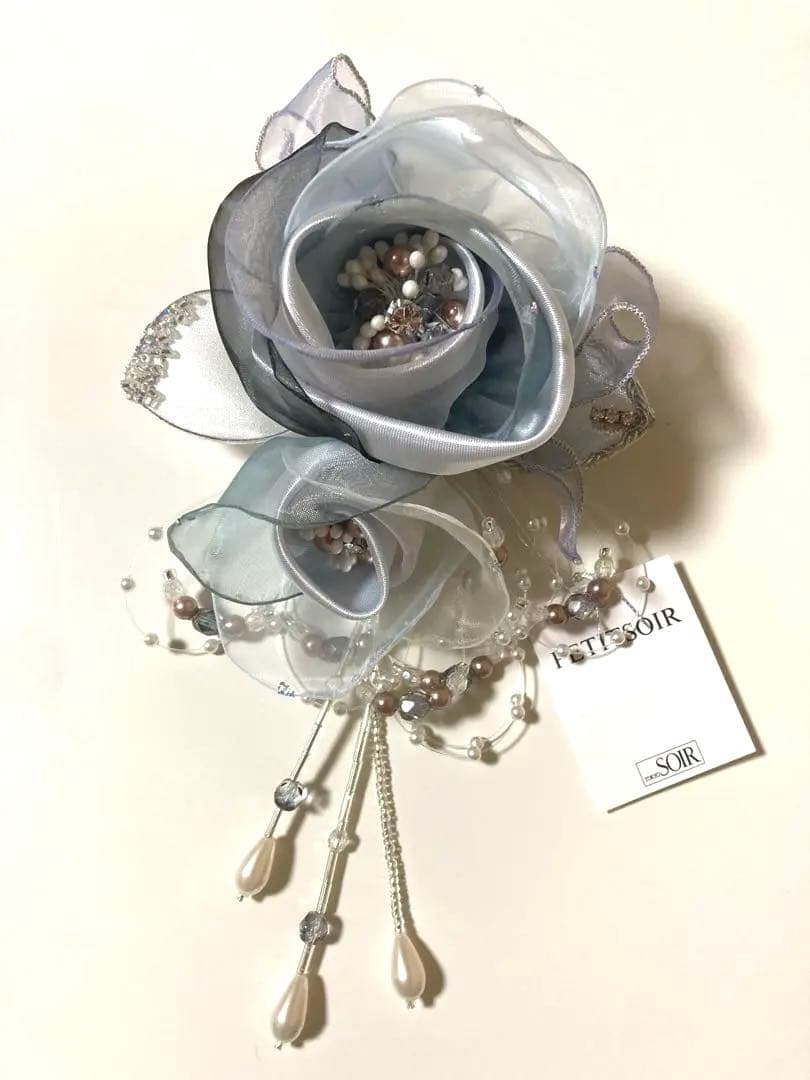 東京ソワール　PETITSOIR コサージュ ブローチブルー　シルバー　美品 東京ソワール コサージュ ブローチ 結婚式 ブライダル パーティ 七五三