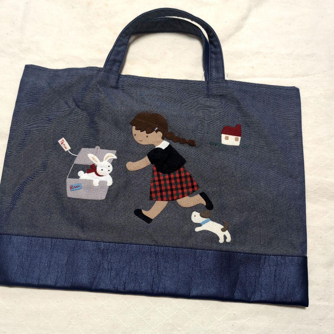 familiar ネイビー 女の子刺繍 トートバッグ