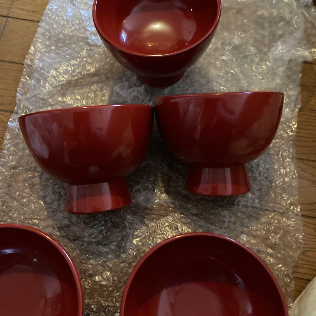 輪島塗　合鹿椀　朱塗り　十客セット　共木箱　未使用品