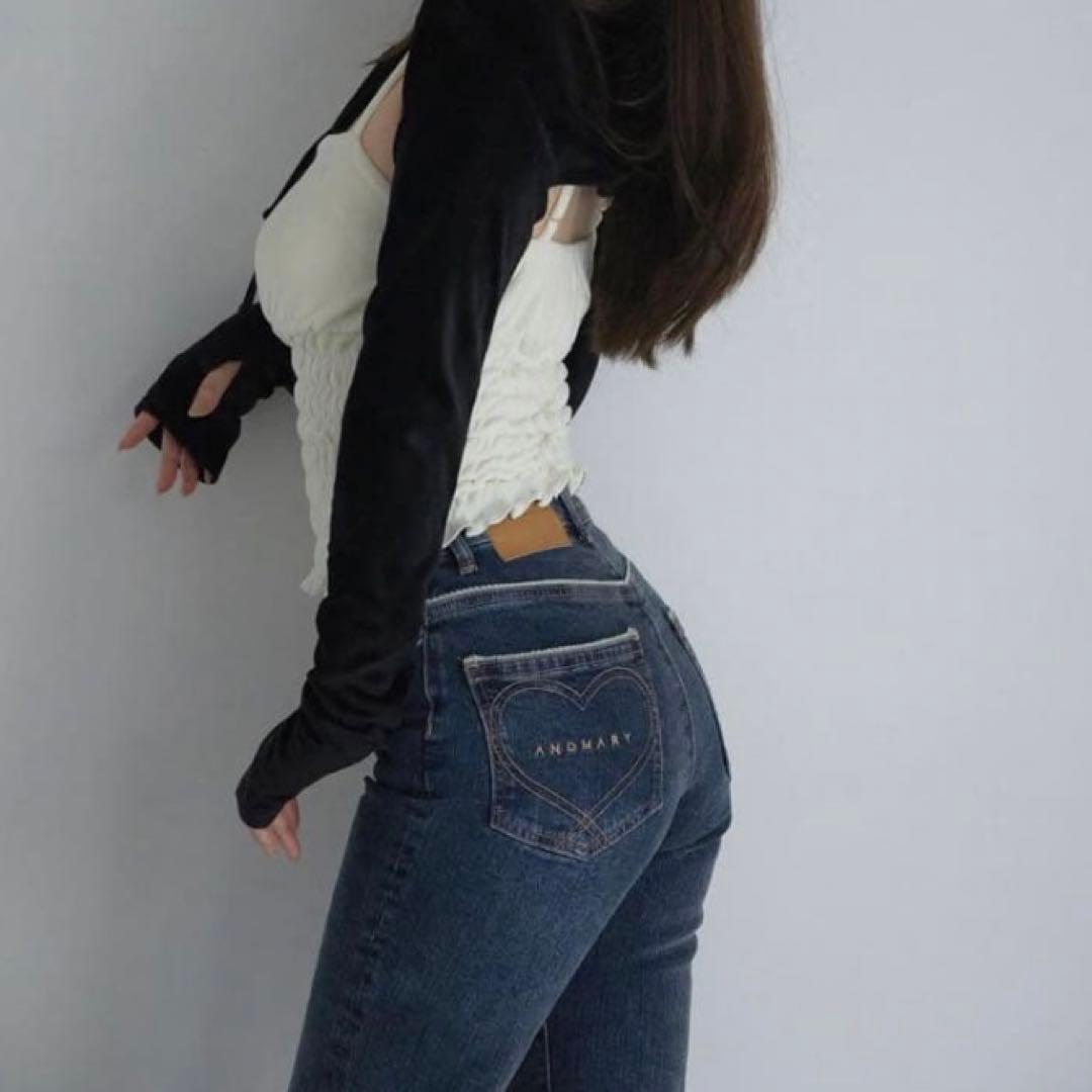 andmary Heart stitch denim navy blue - パンツ新しい