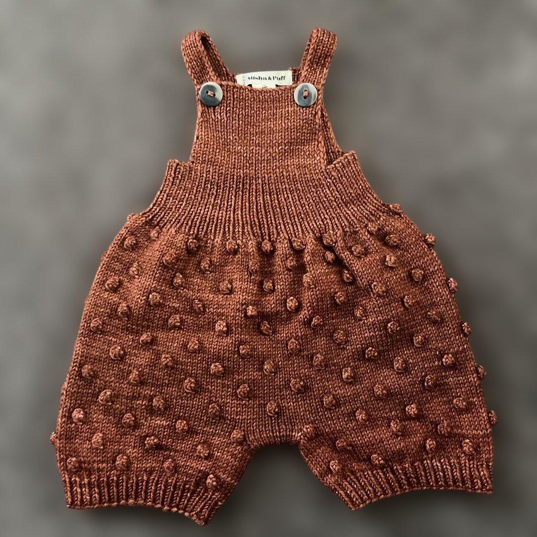 Misha & Puff ブラウン　ポップコーン　オーバーオール 12-18ヶ月 Misha & Puff / Auggie Popcorn Vest - Plum Petal