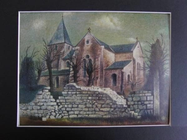岡鹿之助、【壊されなかった礼拝堂】、希少な大判額装用画集より、美品
