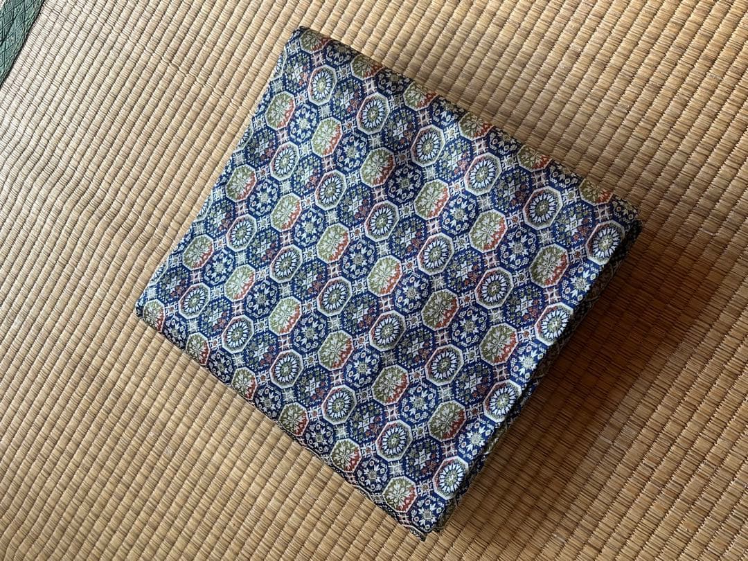 13絃用 琴袋(丸袋) 紺系　柄物　厚手