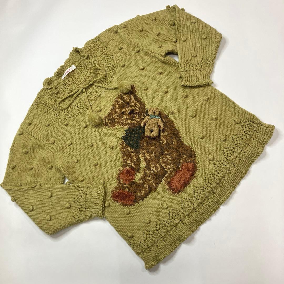 ワンダフルワールド 若草色 くまちゃん編み プルオーバーニット