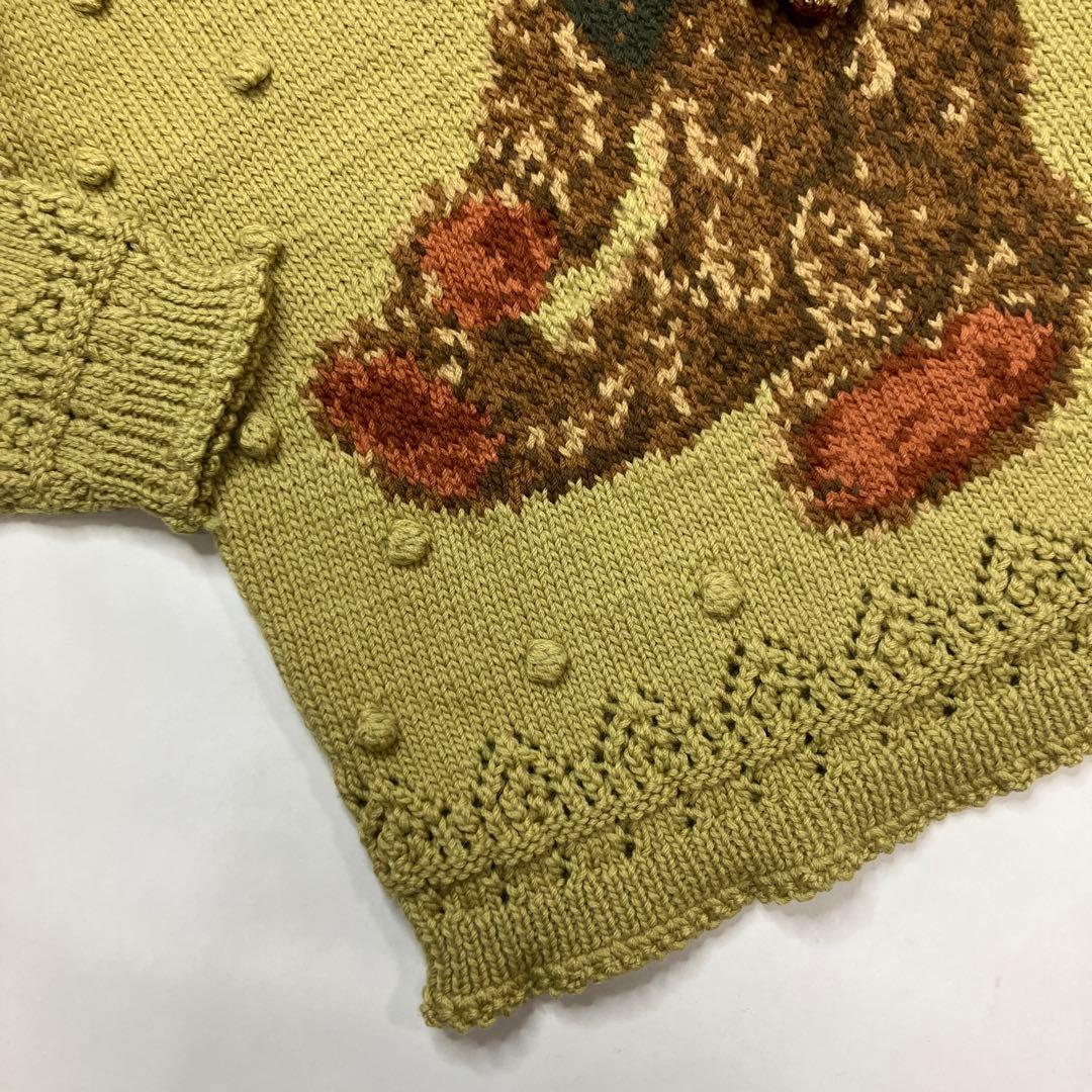 ワンダフルワールド 若草色 くまちゃん編み プルオーバーニット - メルカリ