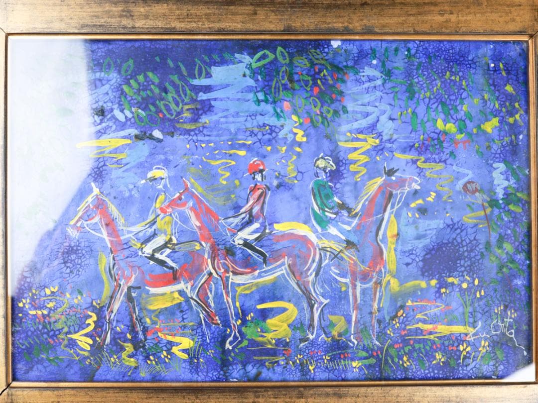 太田國廣 乗馬 蝋画 8号 額装