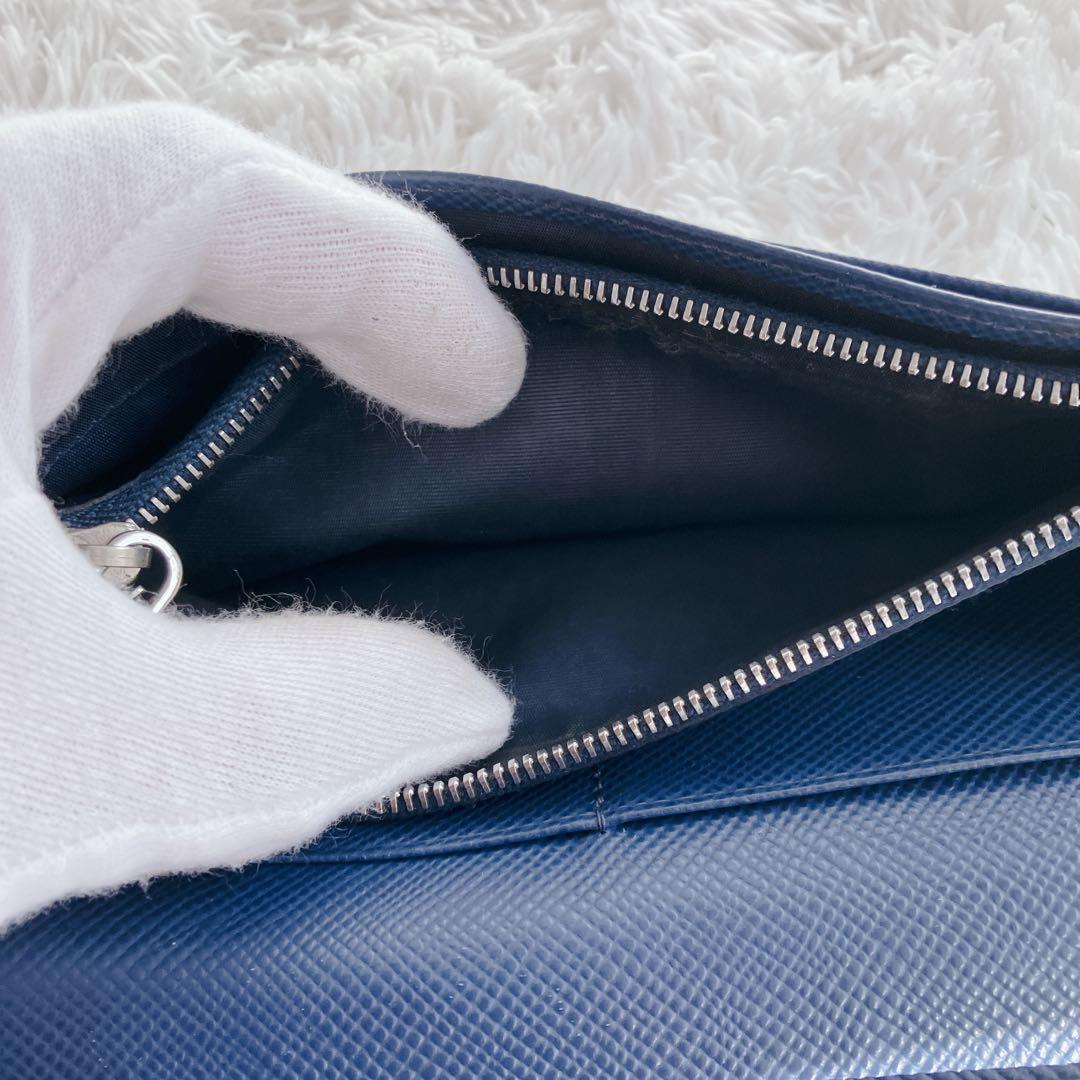 プラダ サフィアーノ 長財布 2MV836レザーバイカラー 黒 青 三角ロゴ