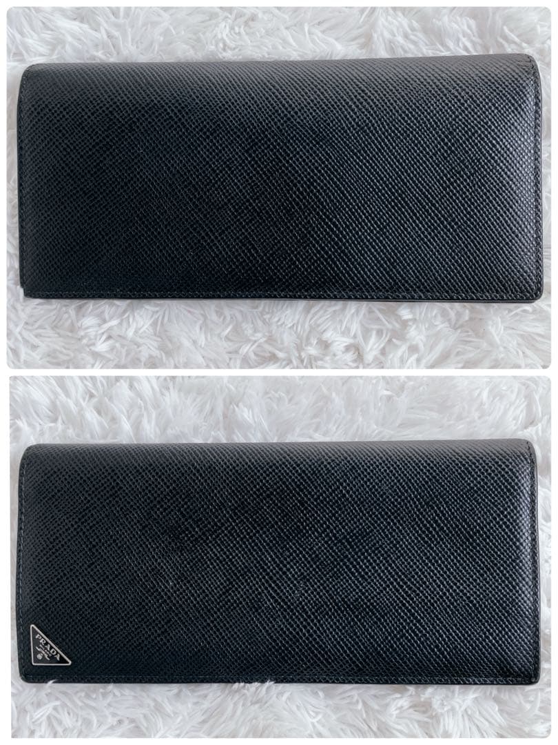 プラダ サフィアーノ 長財布 2MV836レザーバイカラー 黒 青 三角ロゴ