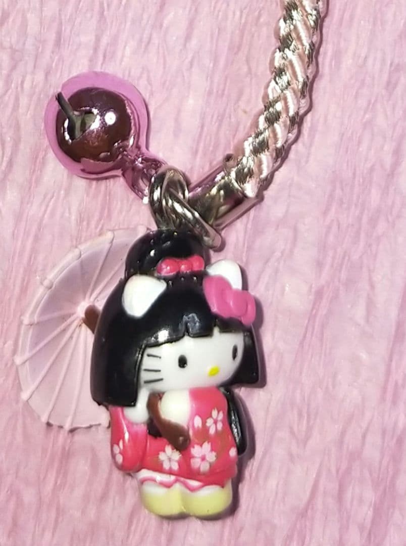 ご当地キティ 根付 ストラップ 京都限定 舞妓 傘 ピンク 着物 2005年