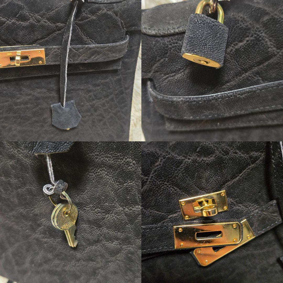 希少 エレファント レザー ブラック グレー 象 ハンドバッグ カデナ