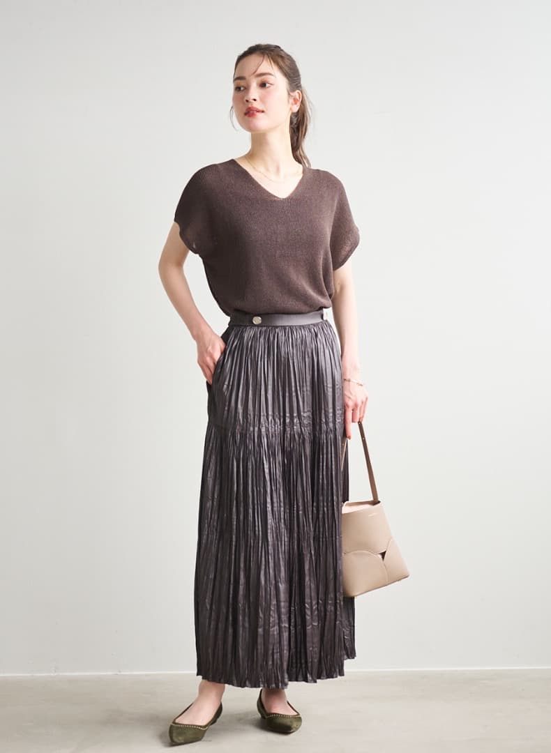 ルーニィ プリーツティアードスカート チャコールブラウン　2025