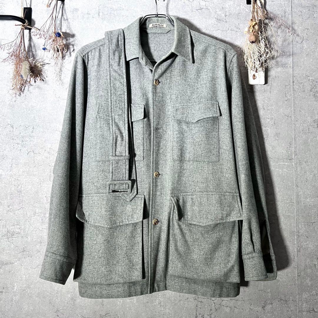 ◇美品◇オーラリー　スーパーソフトフランネルサファリジャケット　ベルト付き　L