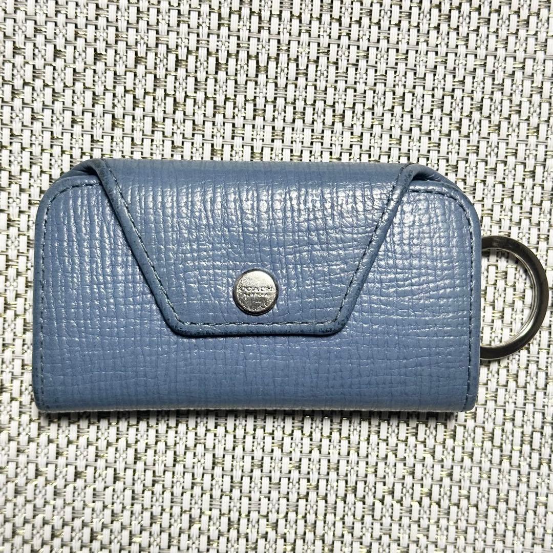 COACH コーチ 3連キーケース レザー ブルー キーリング付 - メルカリ