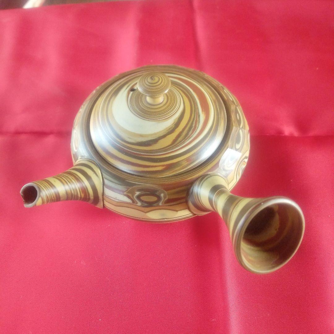 常滑焼　練り込みマーブル模様の急須 常滑焼 マーブル模様とカットデザインの練り込み急須 春山窯（春山造