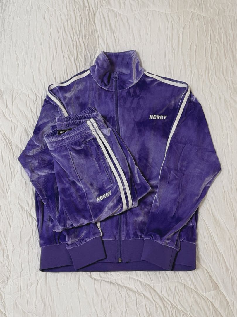 NERDY × atmos pink パープル ベロア ジャージ 上M下S NERDY x atmos pink DNA Watercolor Velvet Track Top PURPLE