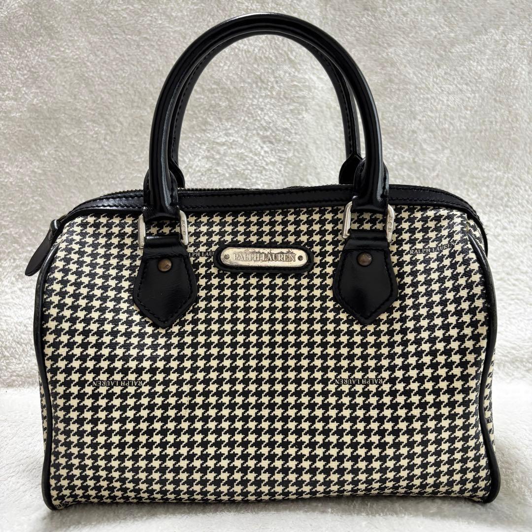 ラルフローレン 千鳥格子柄 ミニボストンバッグ ヴィンテージ PVC