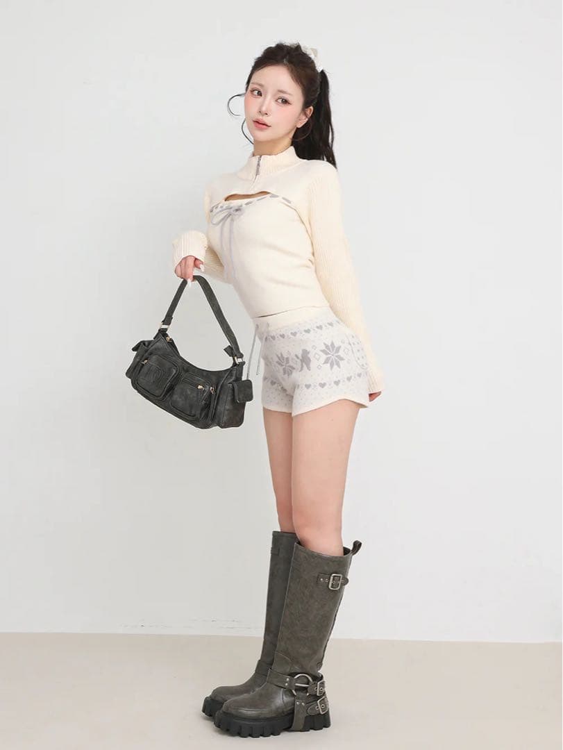 ♥️Darich ステッチリボンオープンニットトップスアイボリー♥️