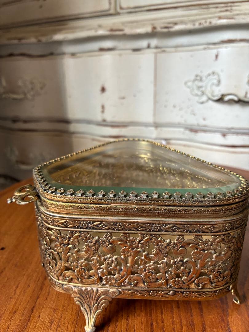 k*♡様 フランス　アンティーク　オルモル　ガラス　ジュエリー　ボックス　真鍮